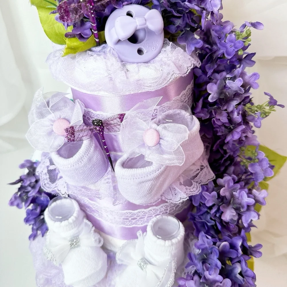 Flowers Diaper Cake, Lilac Diaper Cake